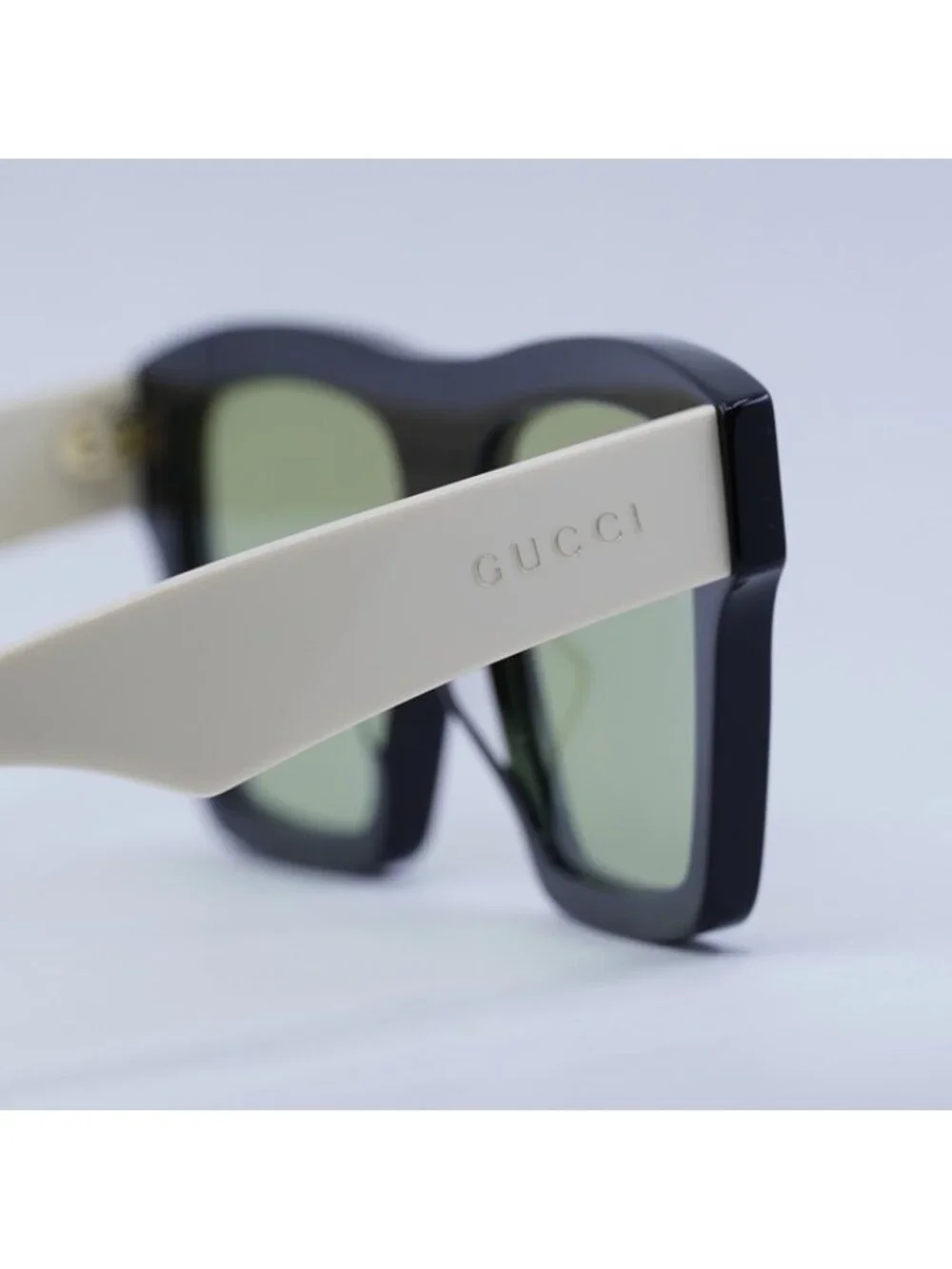 Gucci GG0962S 004 Sunglasses Black White Square Frame, Green Lenses